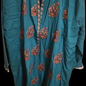 KHAADI Classic Kameez Dyed Embroidered Polyester Viscose Kurta Elegant Blue 14